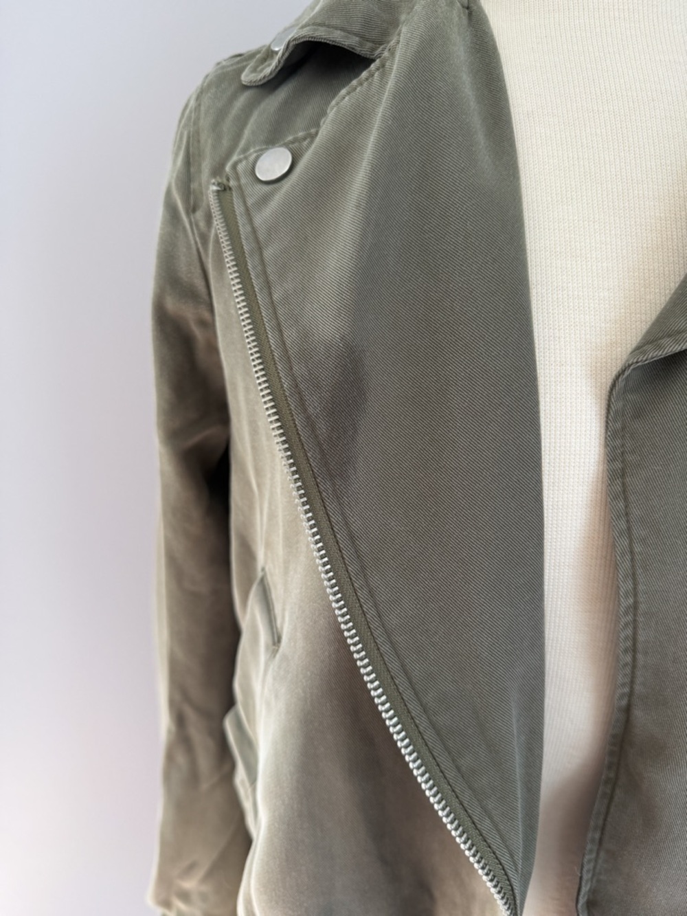 Abercrombie Soft Moto Jacket Olive Green Gray Cropped Lightweight S - Picture 6 of 12